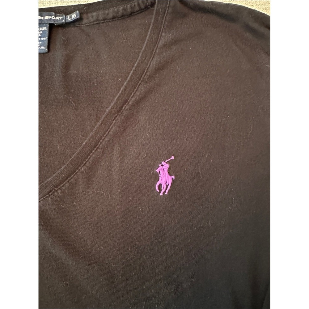 Ralph Lauren V-Neck Top Women Large Black Pima Cotton‎ Quiet Luxury Preppy Basic - Picture 6 of 9